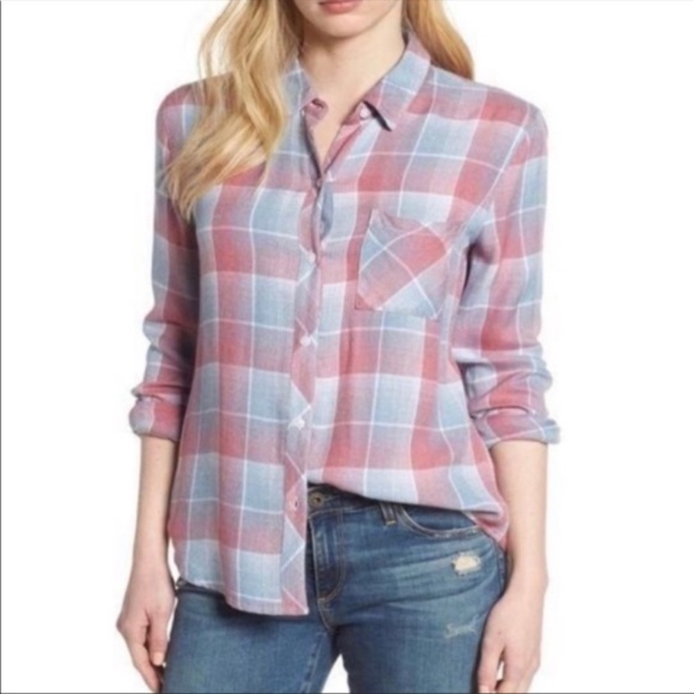 𝅺Rails Hunter Plaid Flannel Button Down Shirt in Laguna Rose Size XL